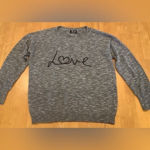 Poppy Lux Gray Long Sleeve Top Size 6 Love Embroidered in Black Soft Shirt